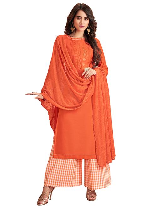 embroidered palazzo unstitched suit - 17246964 - Very Small Image - 1
