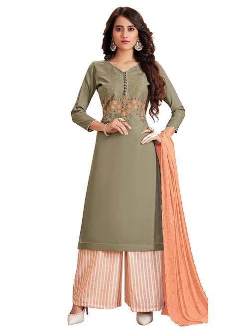 embroidered palazzo unstitched suit - 17246965 - Very Small Image - 1