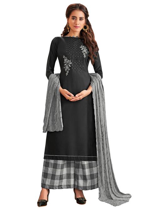 embroidered palazzo unstitched suit - 17246966 - Very Small Image - 1