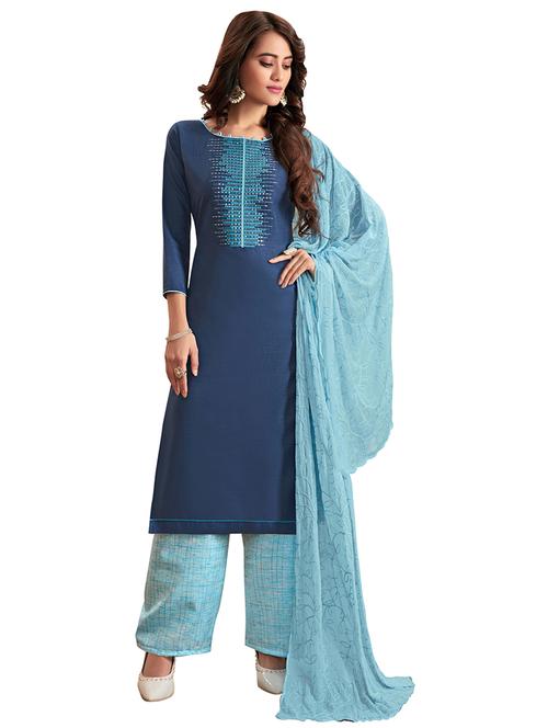 embroidered palazzo unstitched suit - 17246968 - Very Small Image - 1