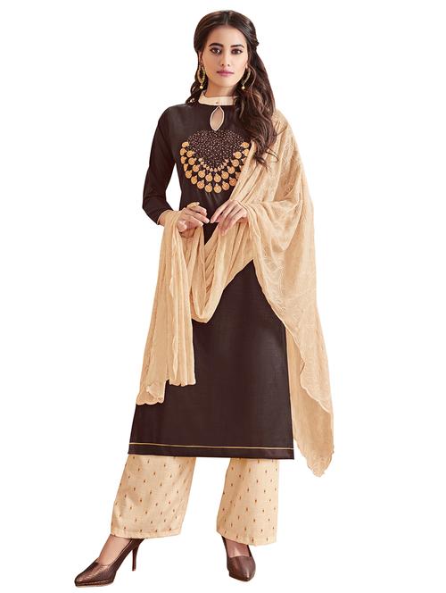 embroidered palazzo unstitched suit - 17246969 - Very Small Image - 1