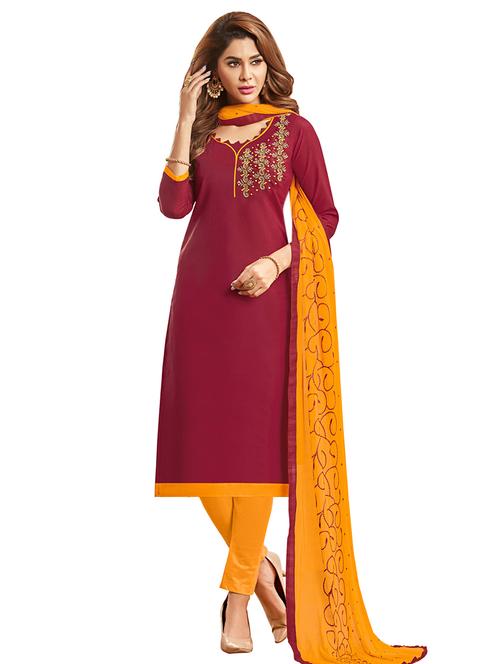 embroidered straight pant unstitched suit - 17246976 - Very Small Image - 1