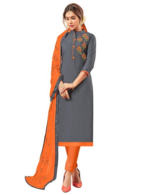 embroidered straight pant unstitched suit - 17246978 - Very Small Image - 1