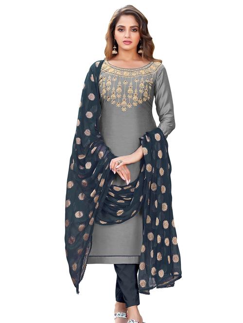 embroidered straight pant unstitched suit - 17246987 - Very Small Image - 1