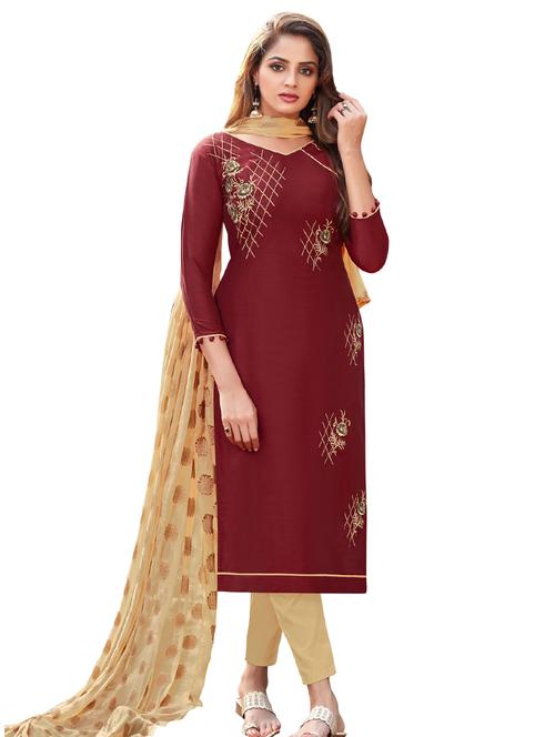 embroidered straight pant unstitched suit - 17246988 - Very Small Image - 1