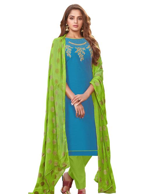 embroidered straight pant unstitched suit - 17246993 - Very Small Image - 1