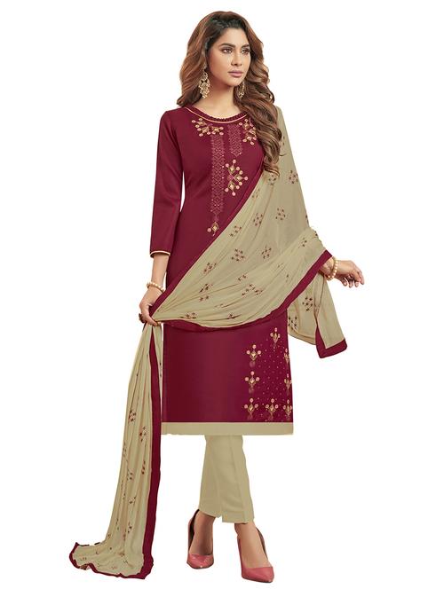embroidered straight pant unstitched suit - 17246999 - Very Small Image - 1