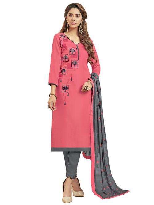 embroidered straight pant unstitched suit - 17247007 - Very Small Image - 1