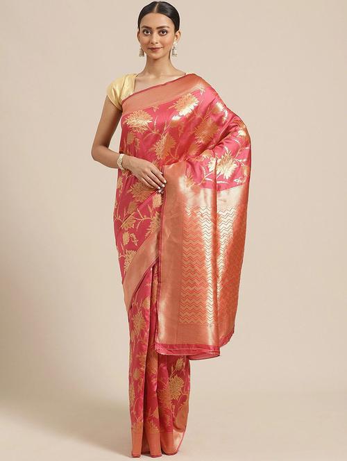 floral woven saree with blouse - 17247492 - Very Small Image - 1