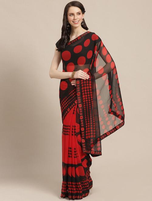 women's geometric red colored saree - 17247502 - Very Small Image - 1