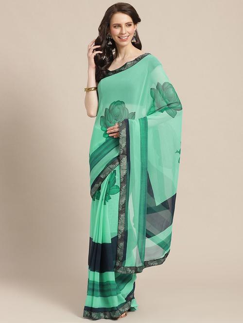floral printed saree with blouse - 17247505 - Very Small Image - 1