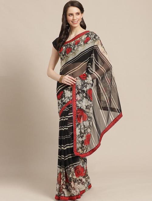 floral printed saree with blouse - 17247506 - Very Small Image - 1