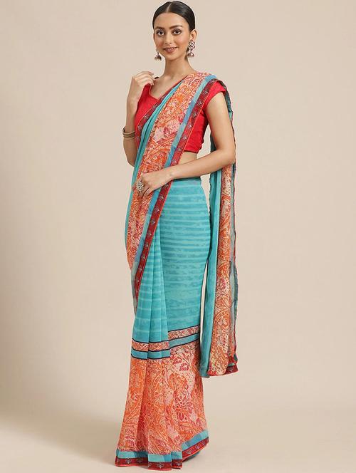 women's abstract light blue colored saree with blouse - 17247508 - Very Small Image - 1