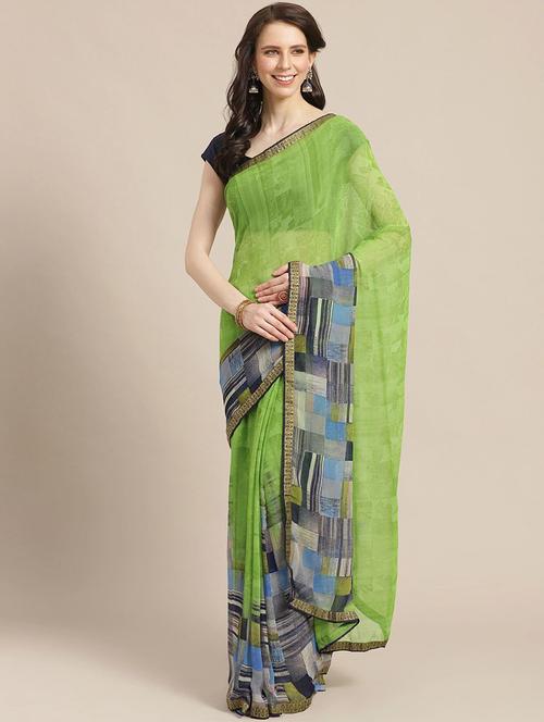 abstract printed saree with blouse - 17247512 - Very Small Image - 1