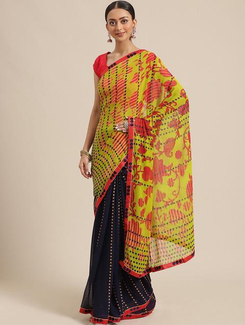 women's floral yellow colored saree with blouse - 17247515 - Very Small Image - 1