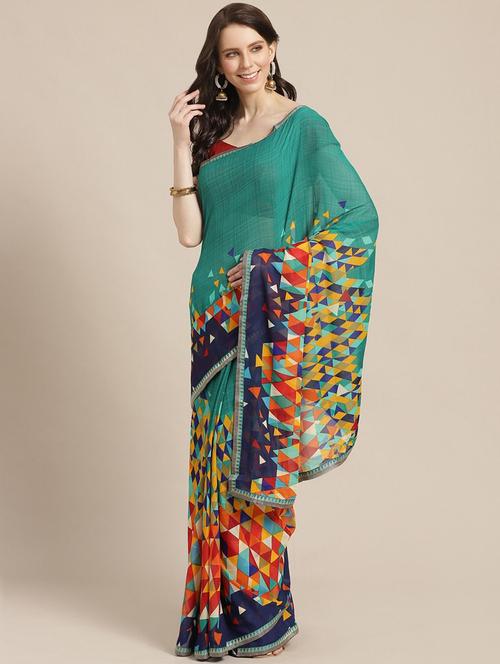 abstract printed saree with blouse - 17247523 - Very Small Image - 1