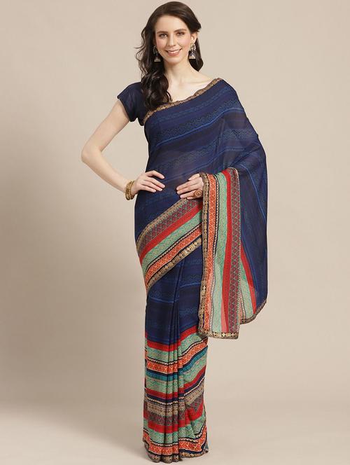 solid printed saree with blouse - 17247525 - Very Small Image - 1