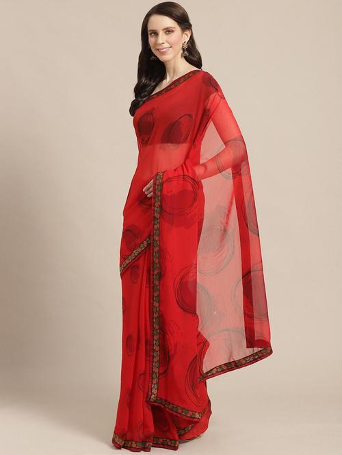 abstract printed saree with blouse - 17247535 - Very Small Image - 1