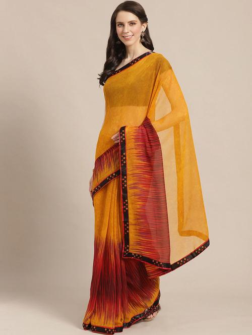 mustard georgette printed saree with blouse - 17247555 - Very Small Image - 1