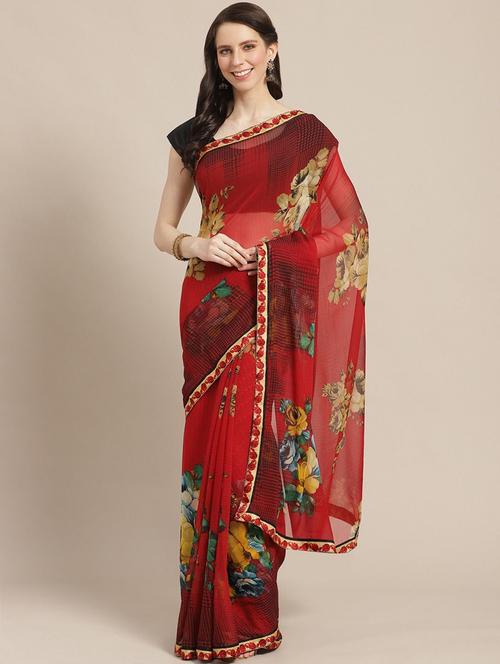 floral printed saree with blouse - 17247556 - Very Small Image - 1