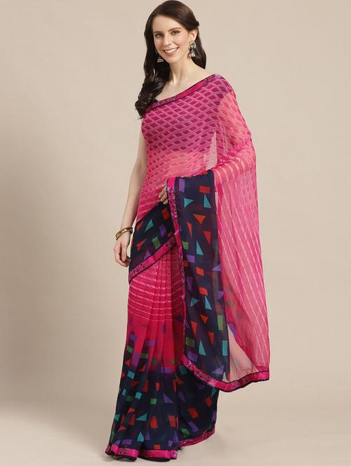 abstract printed saree with blouse - 17247564 - Very Small Image - 1