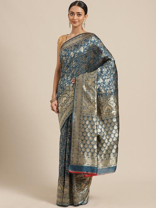 self design woven saree with blouse - 17247574 - Very Small Image - 1