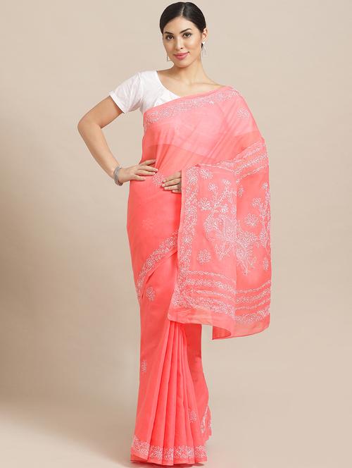 solid chikankari saree with blouse - 17248630 - Very Small Image - 1