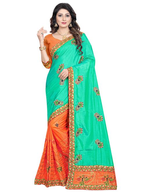 half & half embroidered saree with blouse - 17251027 - Very Small Image - 1