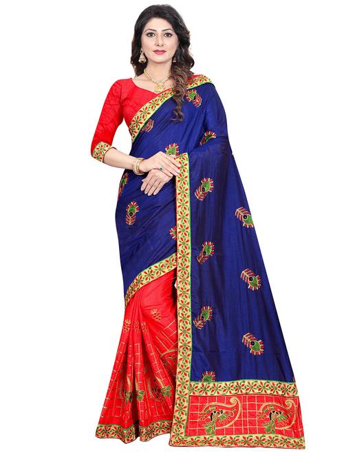 half & half embroidered saree with blouse - 17251030 - Very Small Image - 1
