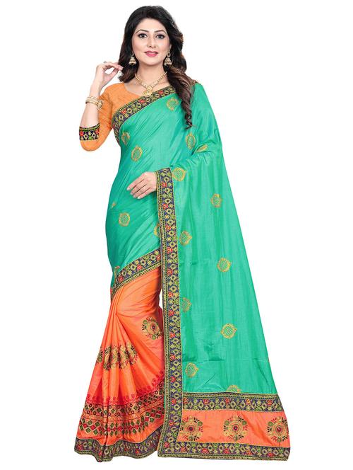 half & half embroidered saree with blouse - 17251036 - Very Small Image - 1