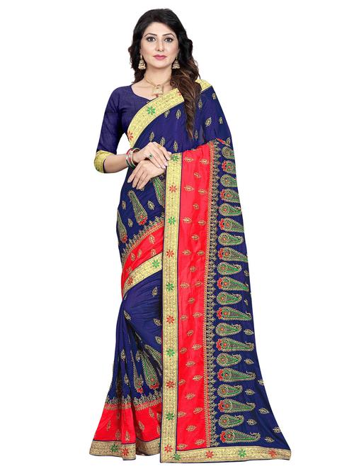 bordered embroidered saree with blouse - 17251042 - Very Small Image - 1