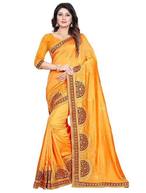 bordered embroidered saree with blouse - 17251045 - Very Small Image - 1