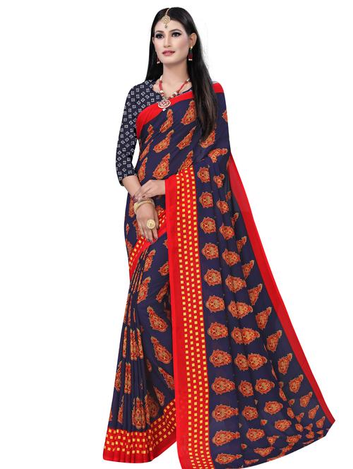 ethnic motif printed saree with blouse - 17252380 - Very Small Image - 1