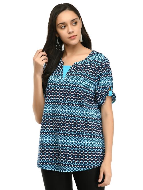 notch neck printed top - 17252657 - Very Small Image - 1