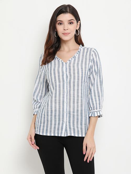 v neck striped shirt - 17256320 - Very Small Image - 1