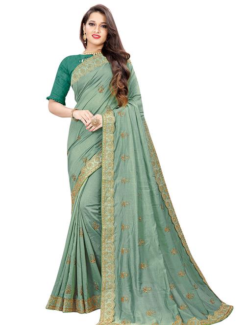 zari embroidered saree with blouse - 17256724 - Very Small Image - 1