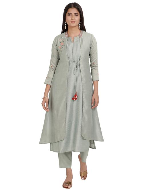embroidered kurta pant set with shrug - 17256762 - Very Small Image - 1