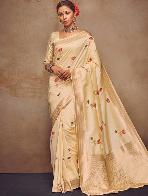 floral solid saree with blouse - 17256949 - Very Small Image - 1