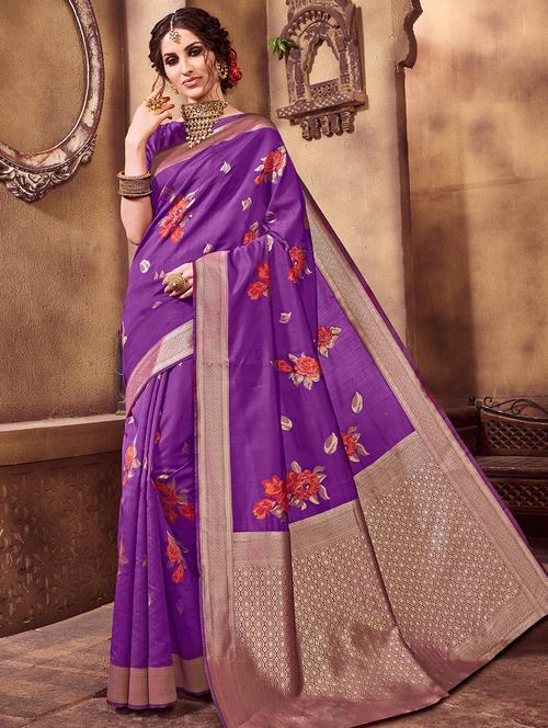 floral printed saree with blouse - 17256959 - Very Small Image - 1