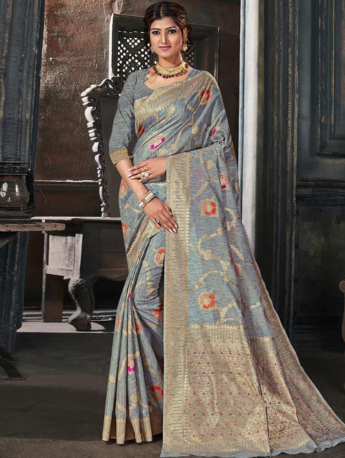 floral printed saree with blouse - 17256961 - Very Small Image - 1