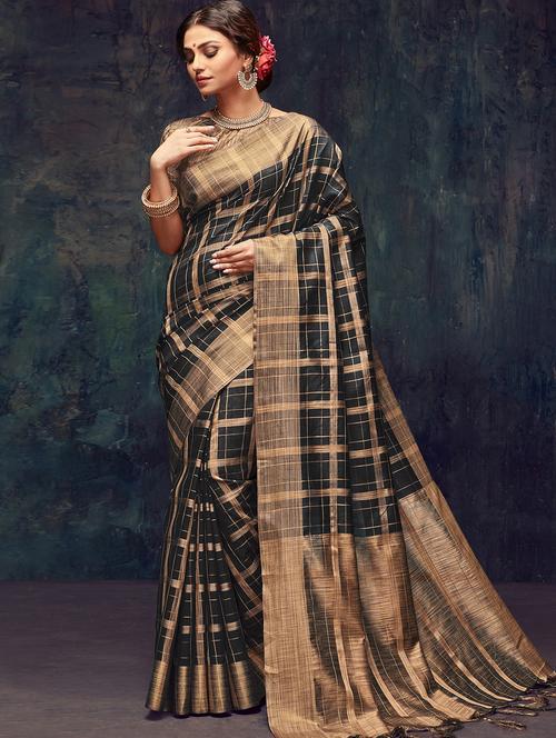 checkered printed saree with blouse - 17256974 - Very Small Image - 1