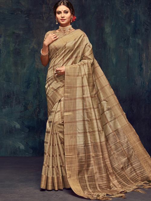 checkered printed saree with blouse - 17256976 - Very Small Image - 1