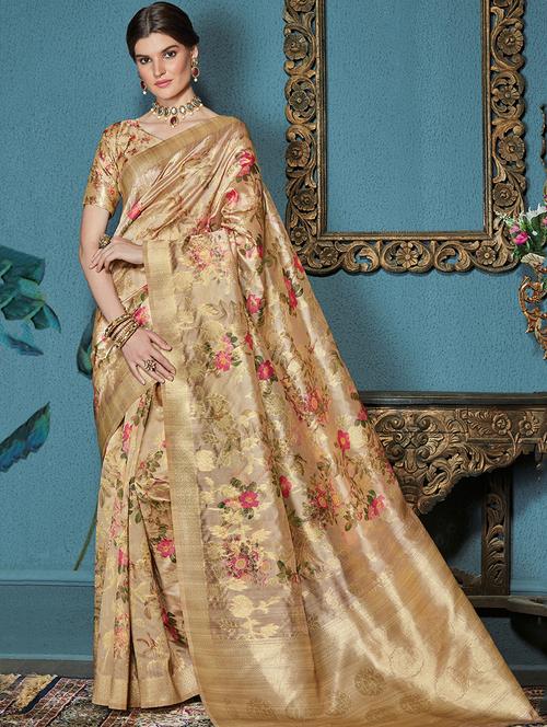 floral printed saree with blouse - 17257564 - Very Small Image - 1