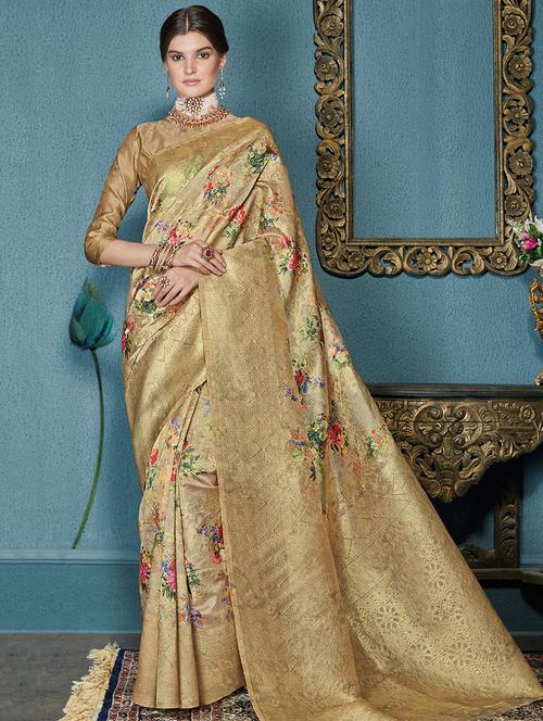 floral printed saree with blouse - 17257569 - Very Small Image - 1