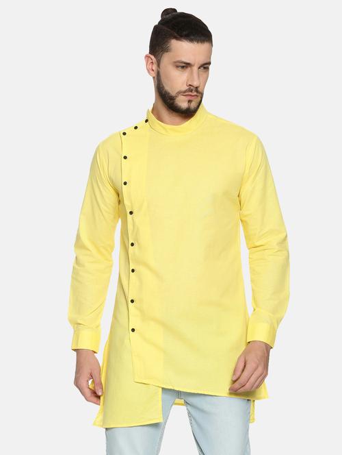 yellow solid asymmetric kurta - 17257603 - Very Small Image - 1