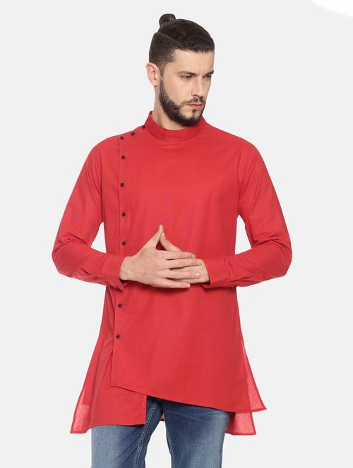 red solid asymmetric kurta - 17257604 - Very Small Image - 1