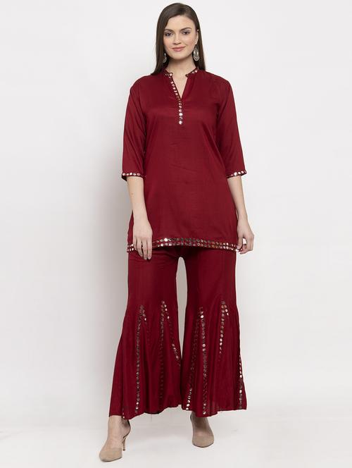 mirror work kurta sharara set - 17258038 - Very Small Image - 1