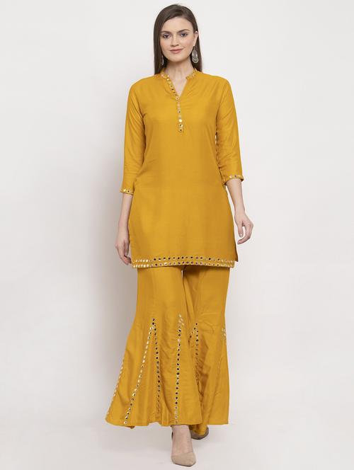 mirror work kurta sharara set - 17258039 - Very Small Image - 1