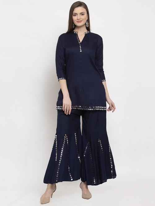 mirror work kurta sharara set - 17258040 - Very Small Image - 1