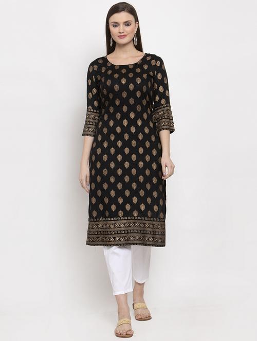 gold print straight kurta - 17258047 - Very Small Image - 1